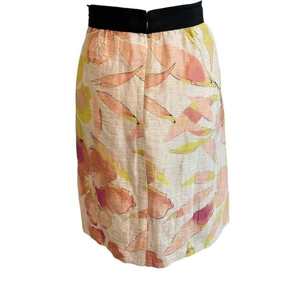 LOFT Ann Taylor Cream Pink Watercolor Floral Tropical Linen Blend Lined Skirt 6 - Picture 3 of 11